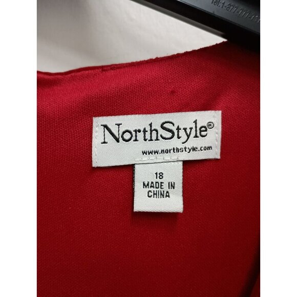 NorthStyle Womens A-Line Dress Size 18 Red Stretch Surplice Midi Short Sleeve - Picture 3 of 7
